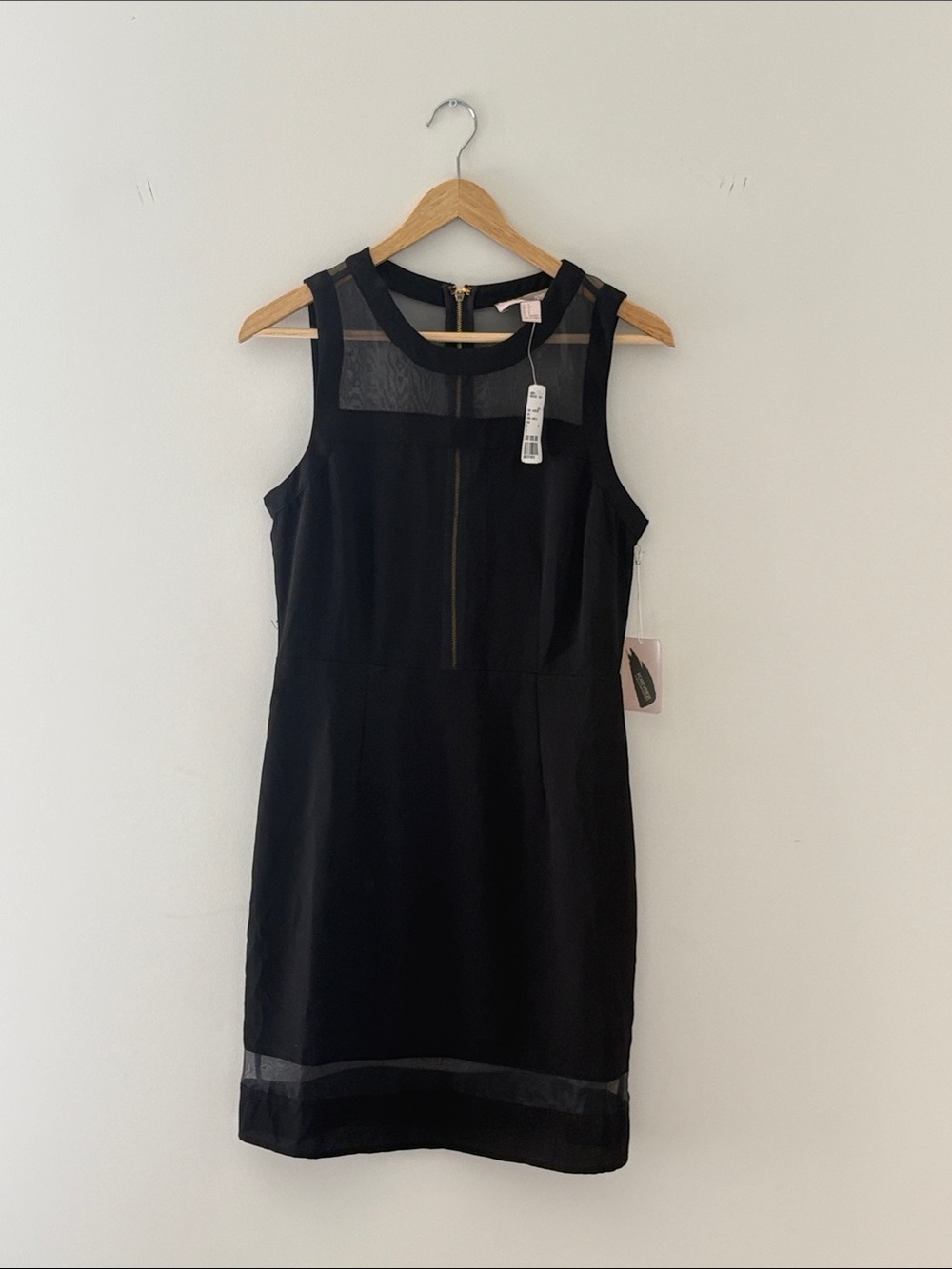 Forever 21 Black Sleeveless Sheath Dress with Mesh Insets